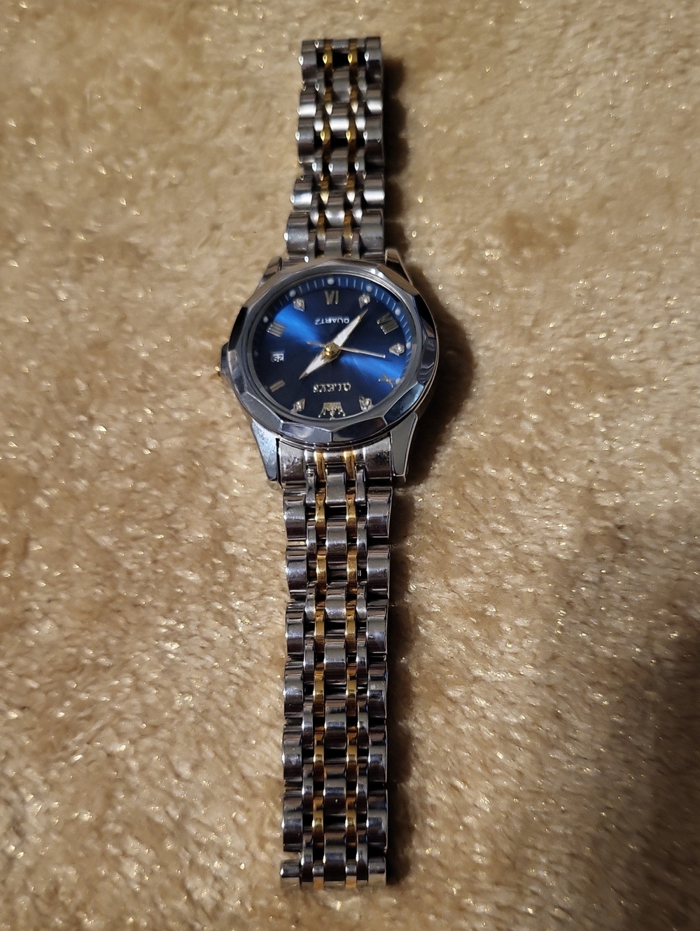 Women’s Two-Tone Stainless Steel Watch with Blue Crystal Dial And Hour Markers